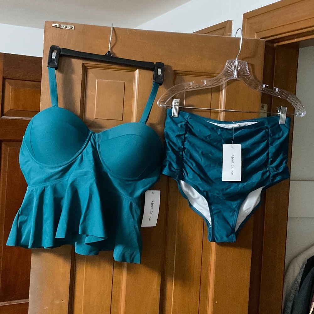 Meet Curve Sweetheart Neckline Underwire Tankini Top And High Waist Brief sizeXL